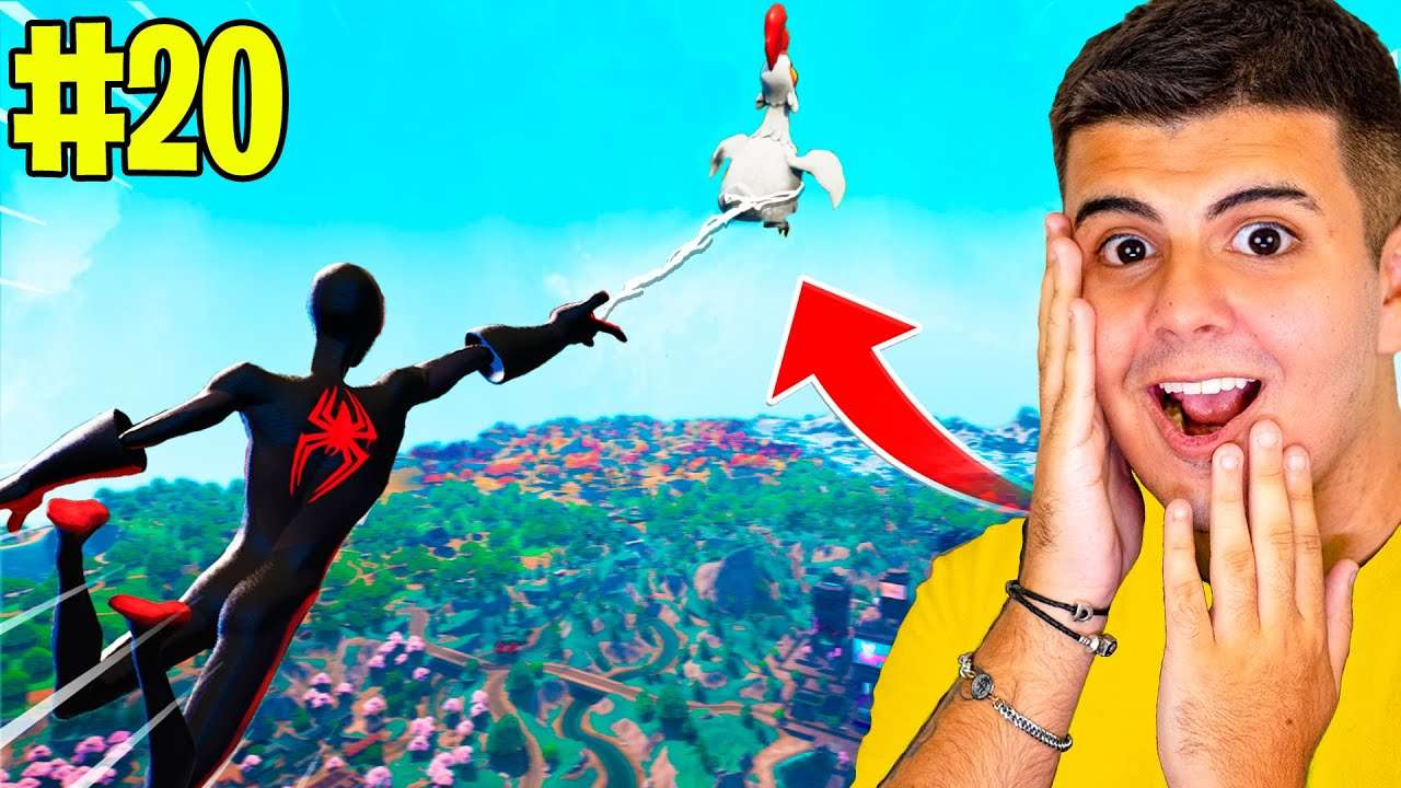 VOEI EM UMA GALINHA! 20 MITOS DO HOMEM ARANHA MILES MORALES X FORTNITE
