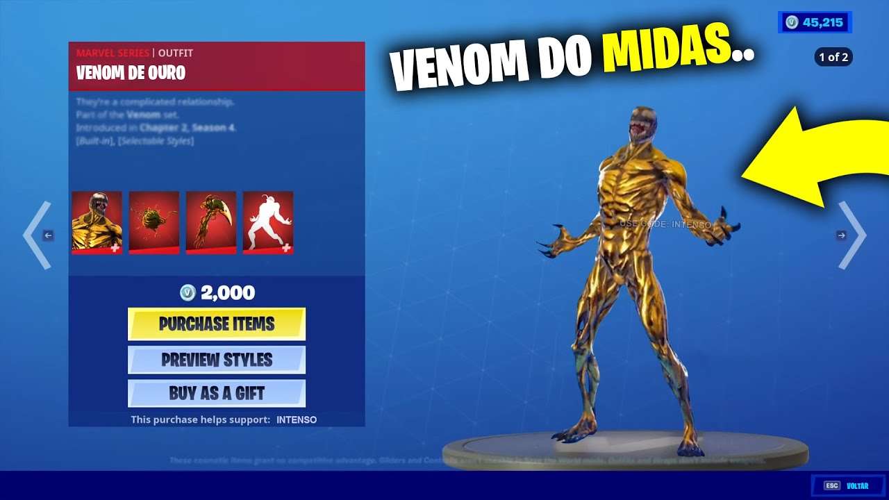 Nova Skin do VENOM Dourado no Fortnite Shorts