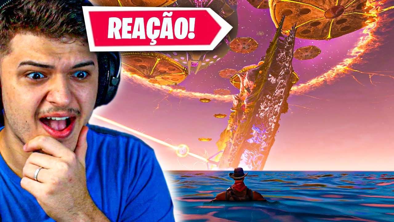 MINHA REAÇÃO DO EVENTO AO VIVO FINAL DO CAPITULO 2! THE ROCK NO FORTNITE!