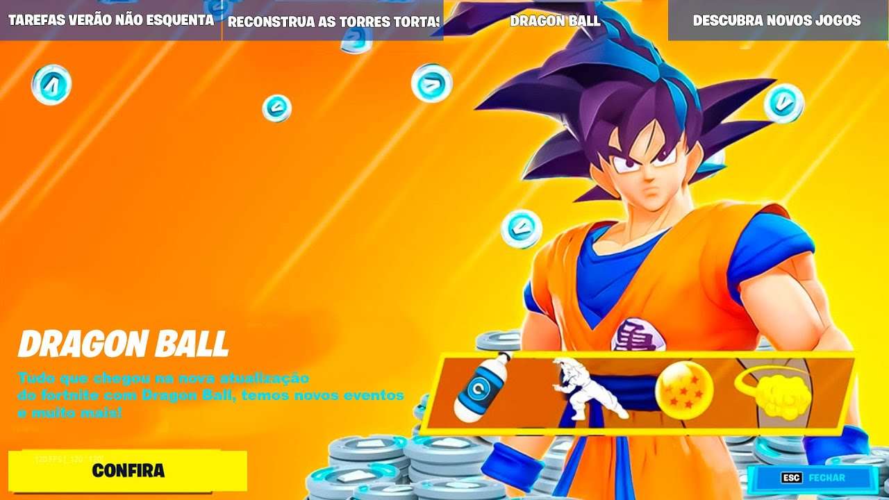 AGORA! ATUALIZAÇÃO do DRAGON BALL no Fortnite! Recompensas Grátis, Desafios e Local NOVO!