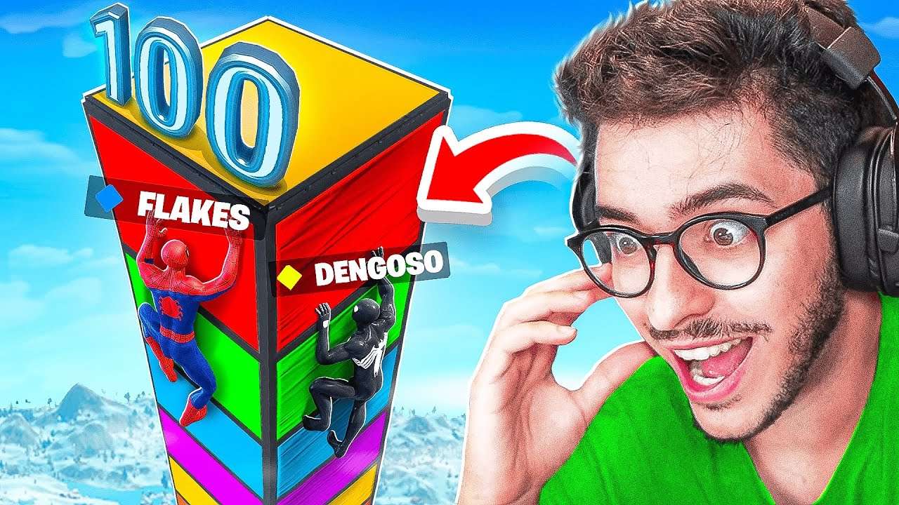 SUBI A TORRE DE 100 NIVEIS DO HOMEM-ARANHA NO FORTNITE!!!