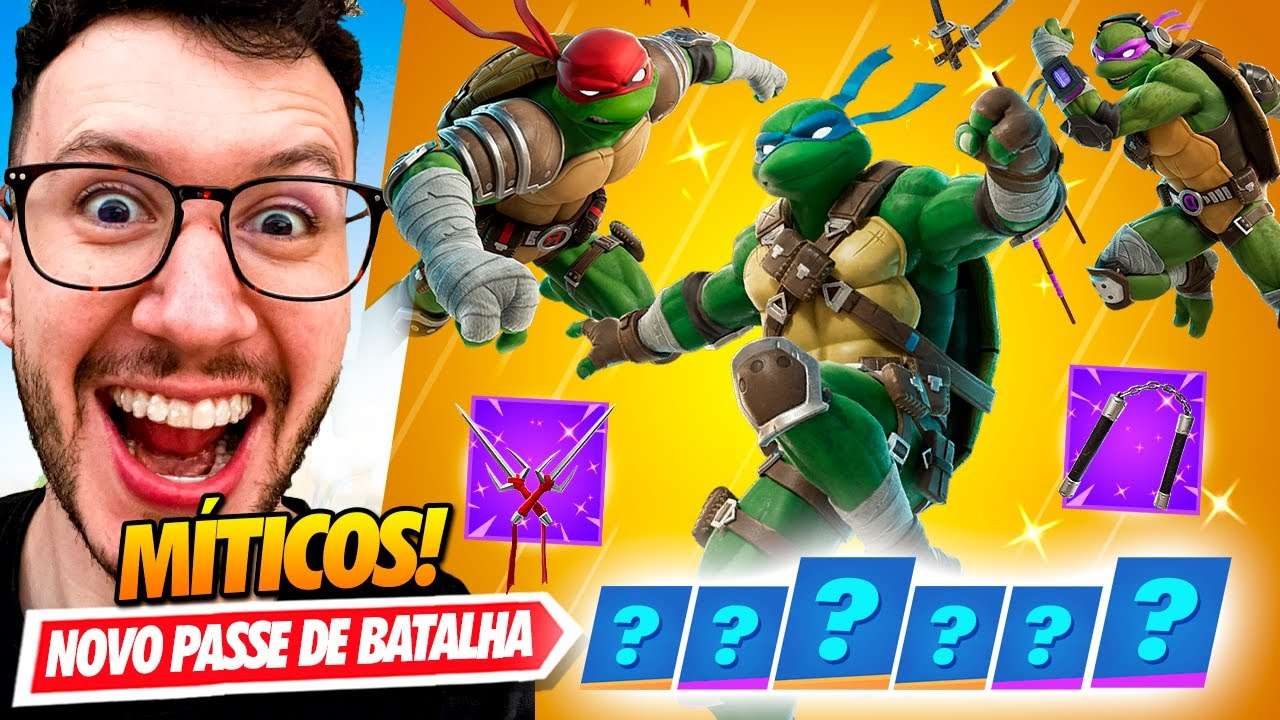 NOVO PASSE + ARMAS MÍTICAS DAS TARTARUGAS NINJA NO FORTNITE!!