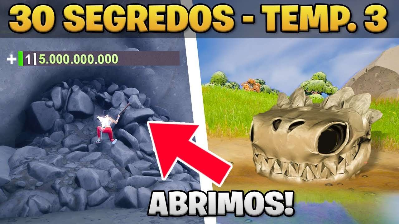 QUEBRAMOS A PEDRA INDESTRUTÍVEL!! 30 SEGREDOS TEMPORADA 3 DO FORTNITE!!